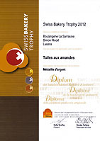 Mdaille d'argent du Swiss Bakery Trophy 2012 pour nos Tuiles aux amandes